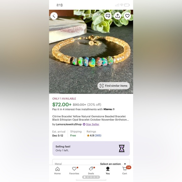 Handmade citrine and black opal bracelet - Picture 2 of 4